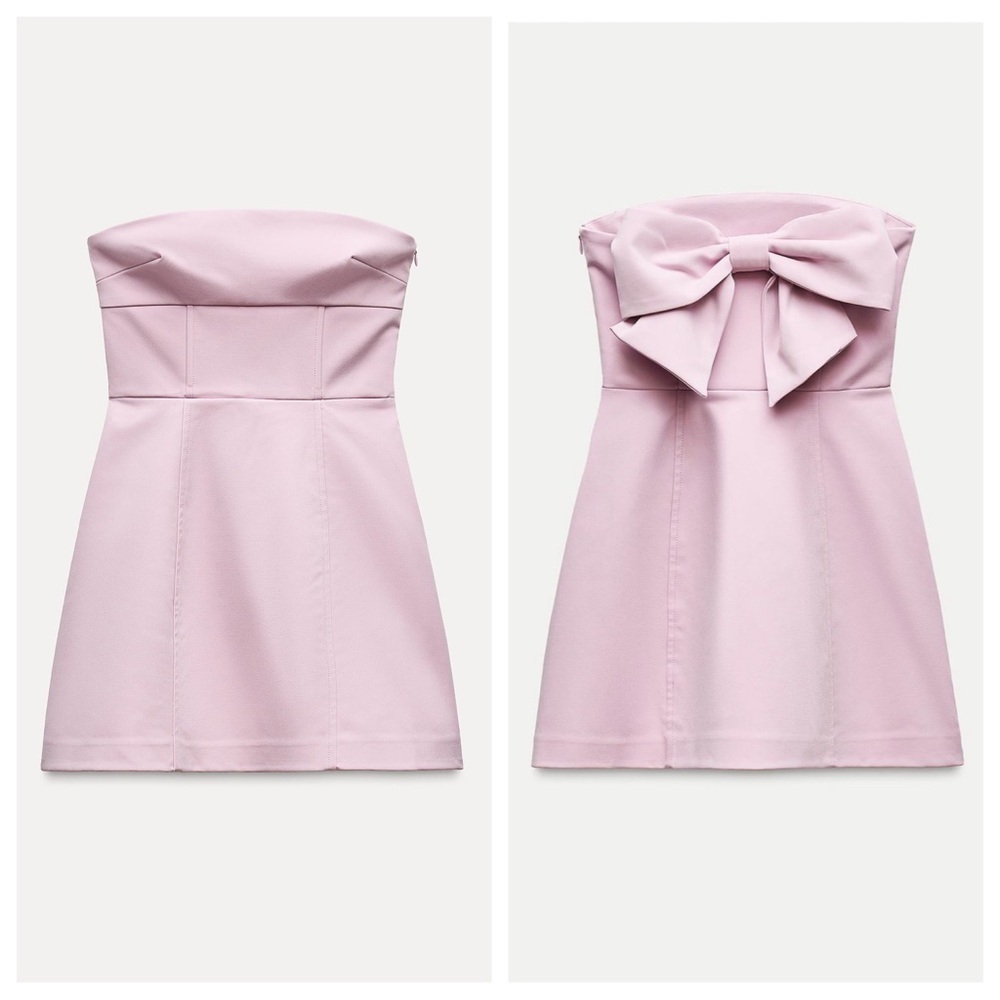 NWT. Zara Pale Pink Strapless Bow Mini Dress. Size XL.